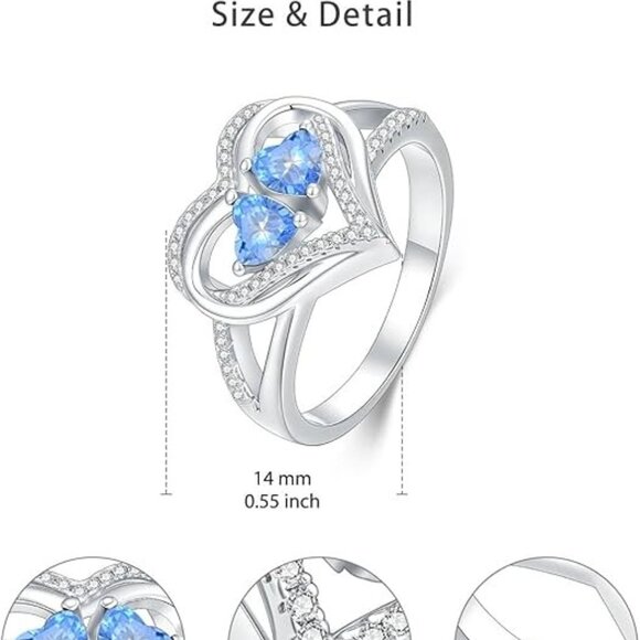 Birthstone Heart Engagement Wedding Ring - Mar Mar - Picture 6 of 6